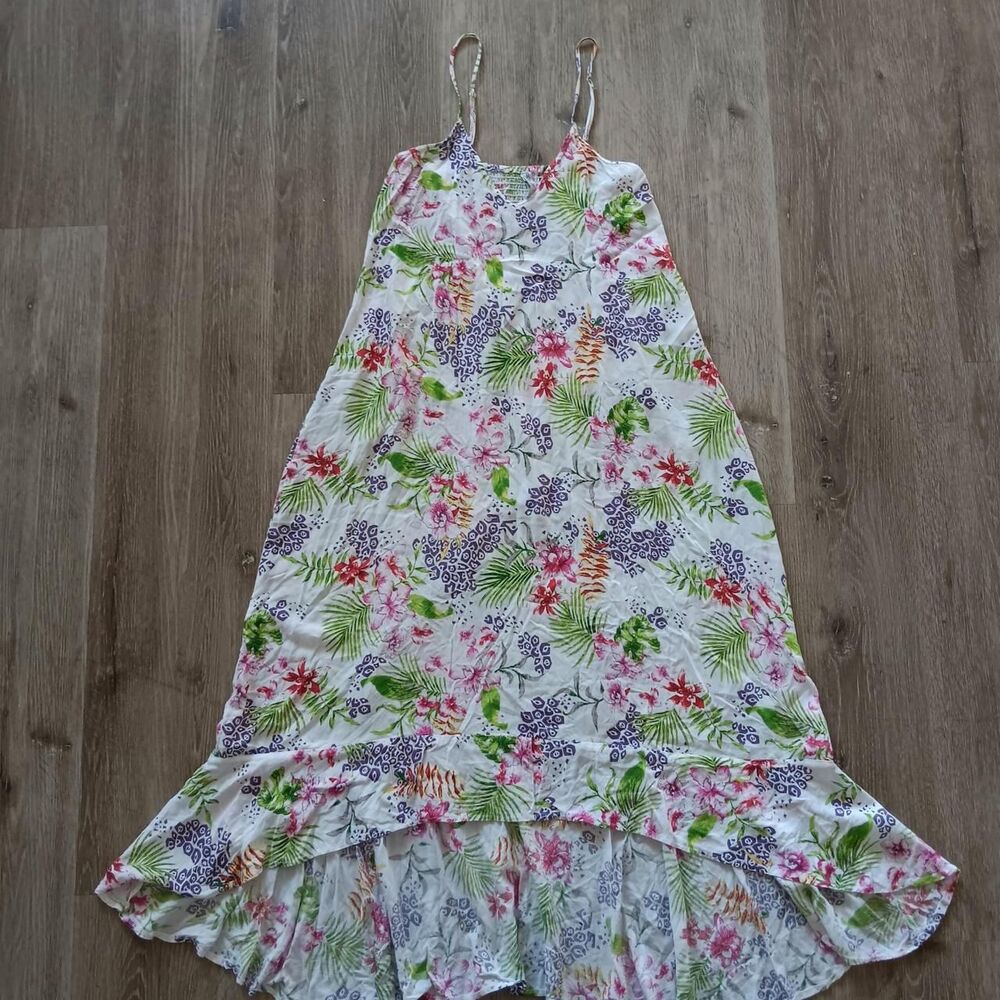 Boho Me floral Maxi dress Womens small strappy smocked ruffle high low romantic